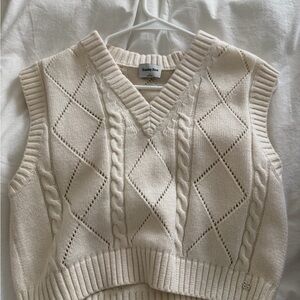 Sunday Best Ivory Cable Knit V-Neck Sweater Vest